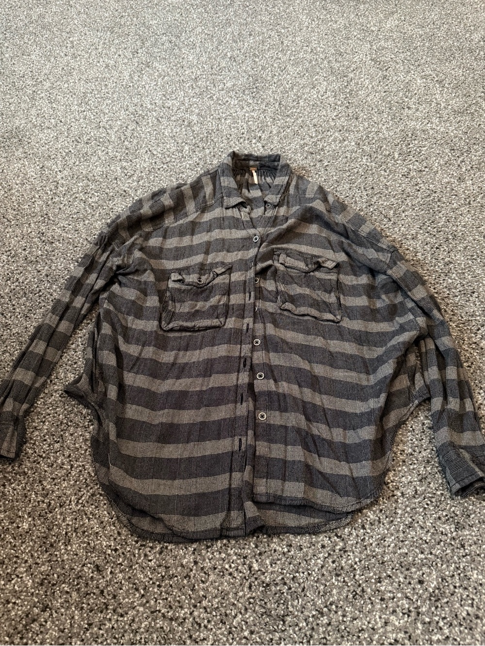 Free People Gray and Charcoal Striped Button-Down Shirt